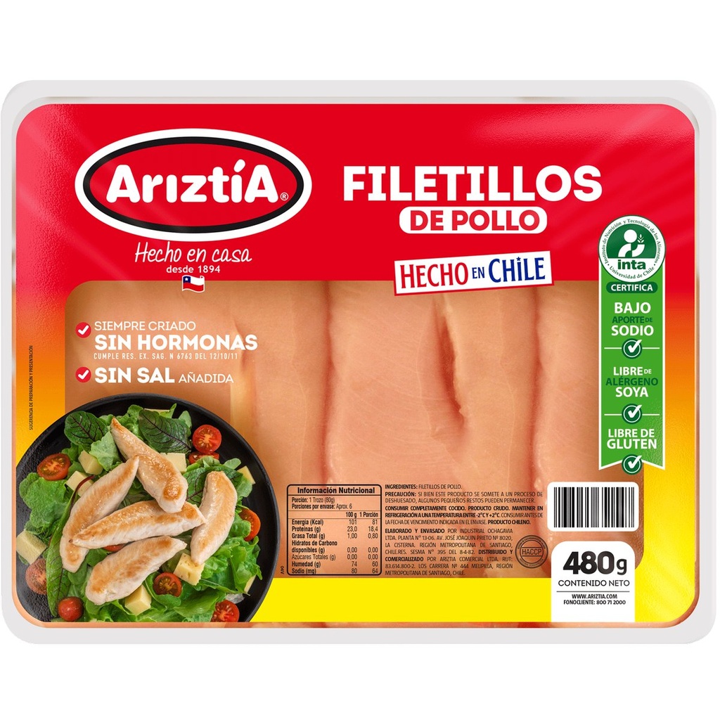[7804115002095] FILETILLO DE PECHUGA ARIZTIA 480G