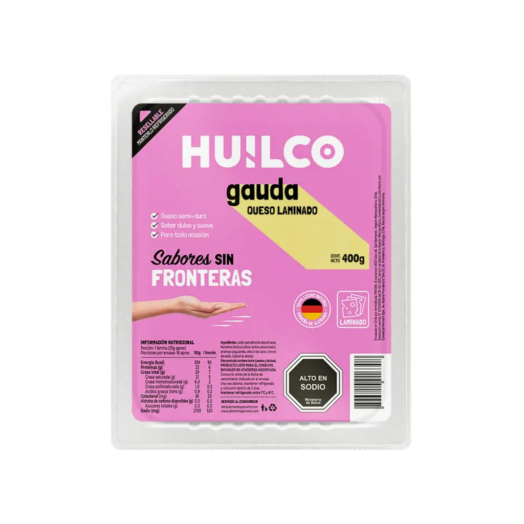[7804647570659] QUESOG GAUDA LAMINADO HUILCO 400G