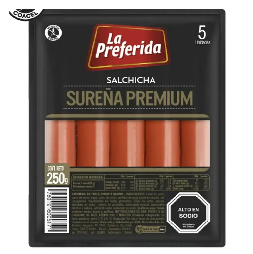 [7801916005171] SALCHICHA SUREÑA PREMIUM LA PREFERIDA 250G