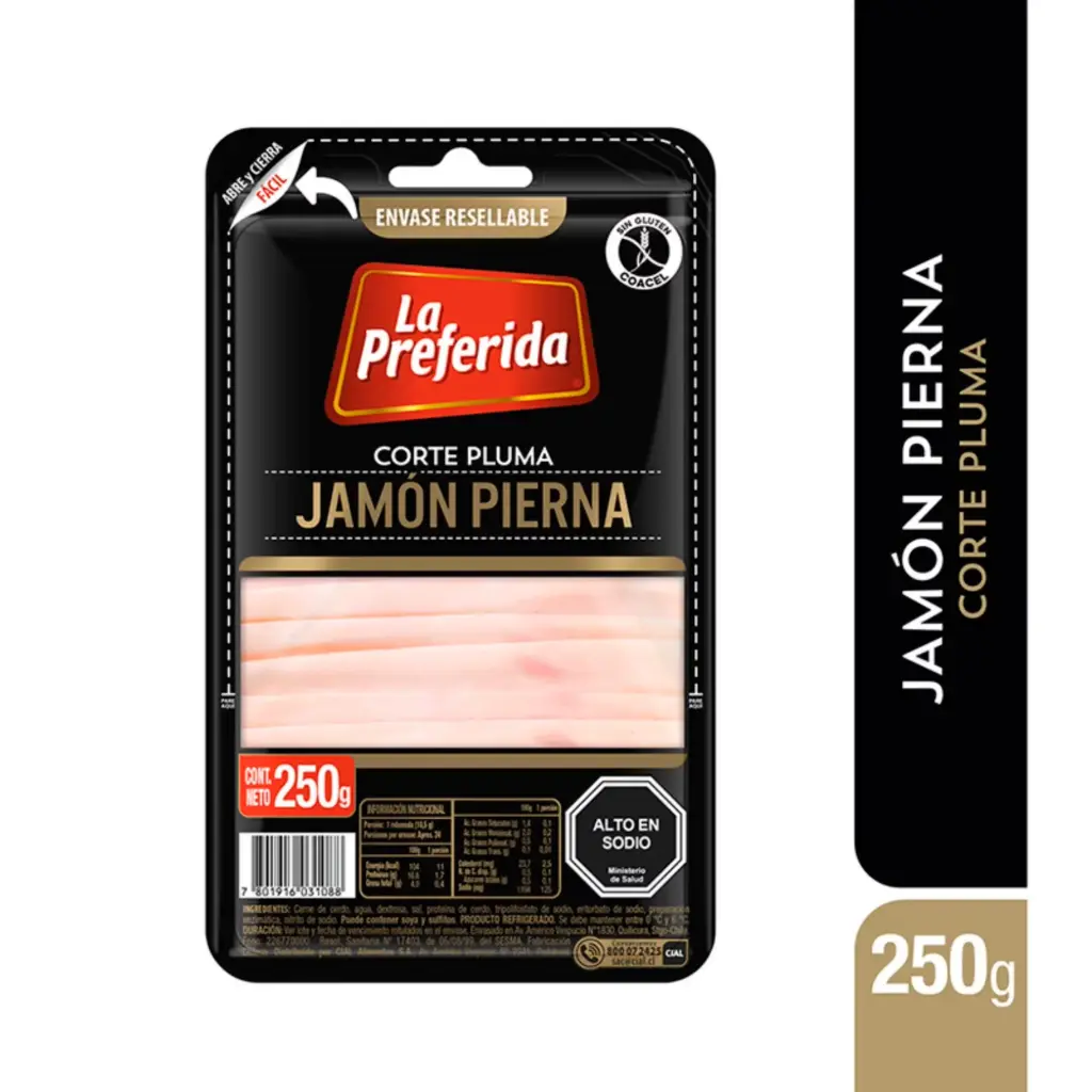 [7801916031088] JAMÓN PIERNA CORTE PLUMA LA PREFERIDA 250G